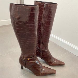 Ralph Lauren Brown Croc Knee High Boots